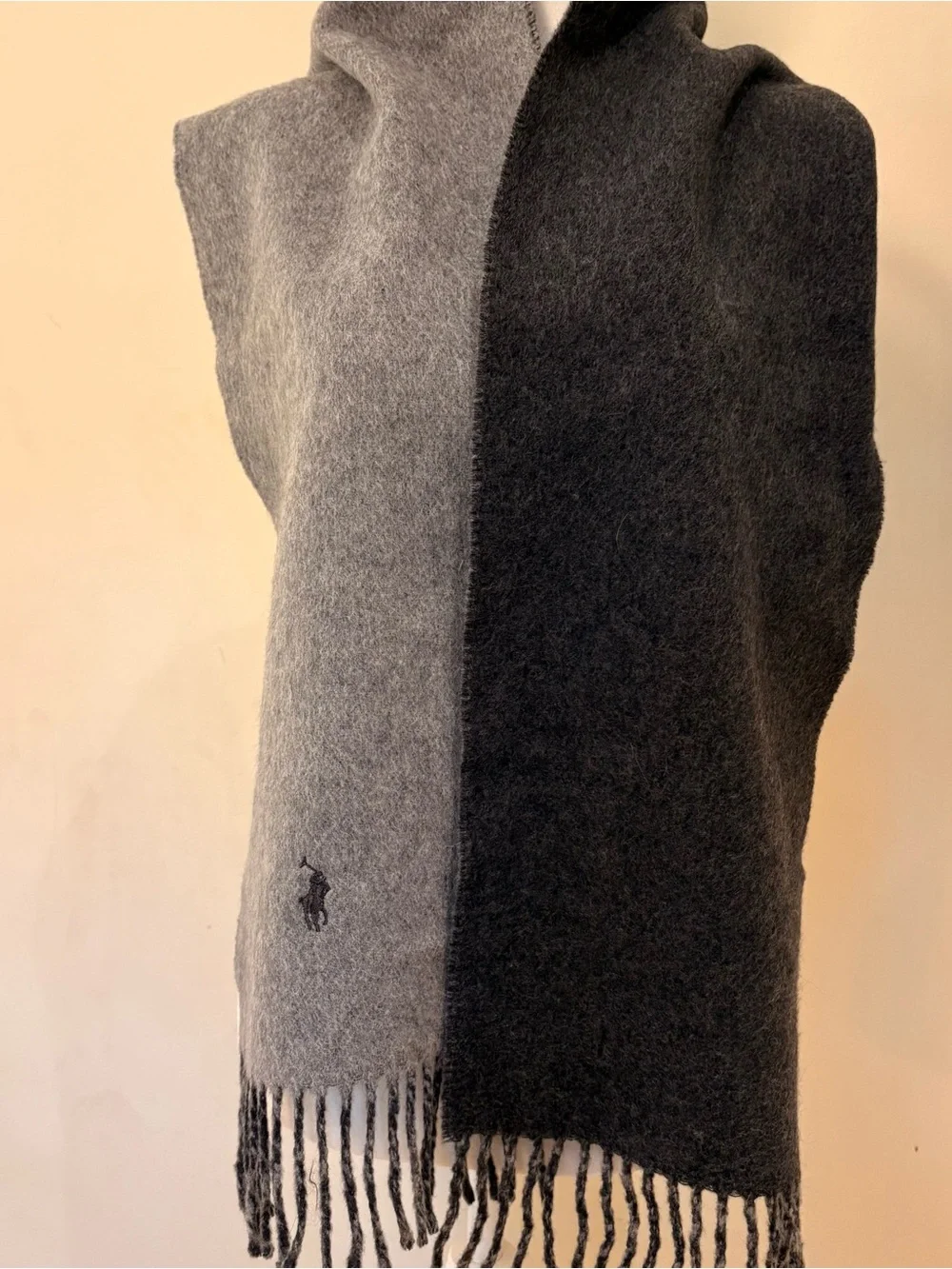 Polo by Ralph Lauren Reversible Light Gray Dark Gray Scarf embroidered logo